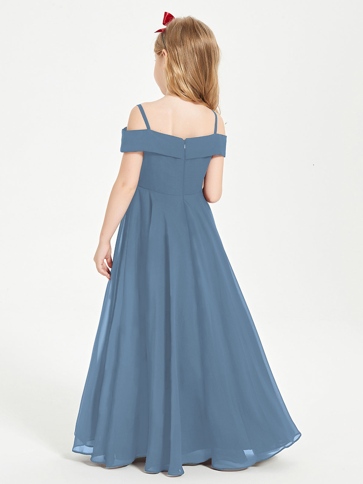 Off-the-Shoulder Dresses for Stylish Junior Bridesmaids Slate Blue